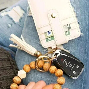 Leopard Beaded Key Ring Wallet Bracelet